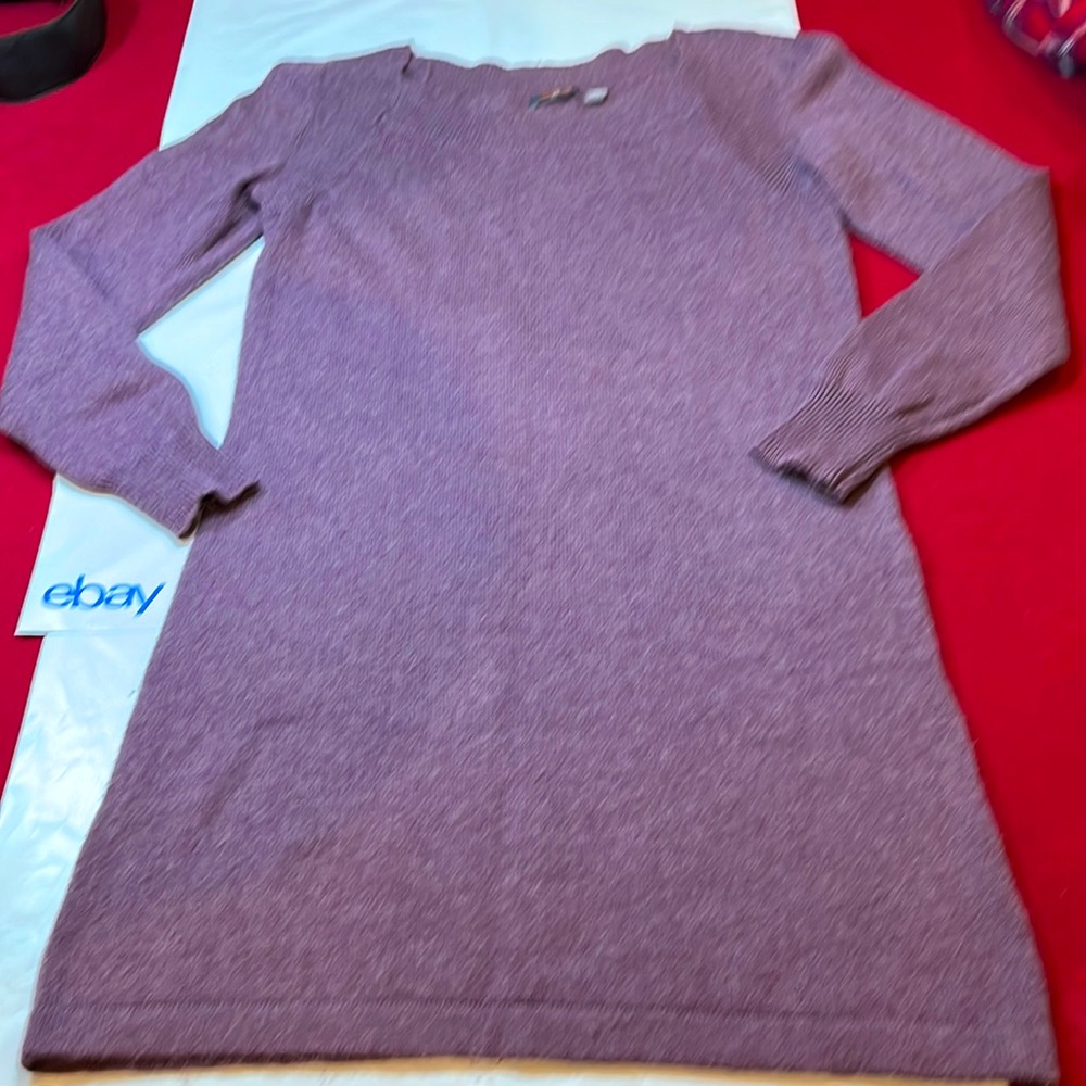 purple knit sweater dress MERRELL wool blend square neck long sleeve pullover M